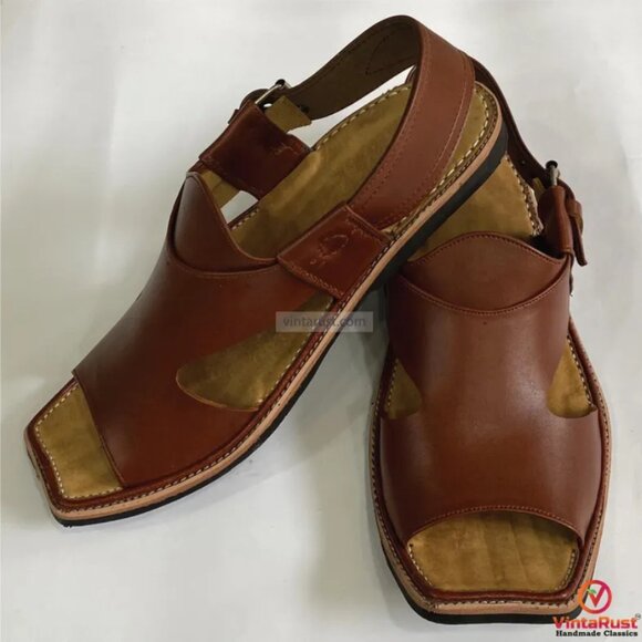 Brown Leather Peshawari Sandals, Men’s Handmade Peshawari Sandals, Comfortable - Picture 4 of 7